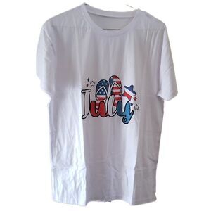 🌸New 4th of July Stars & Stripes Logo White T-Shirt